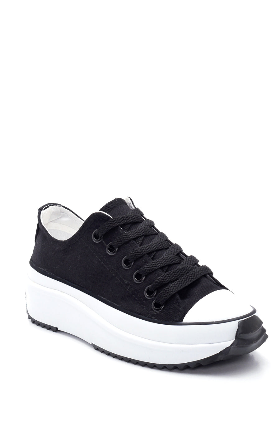 Women's Black Thick Soled Fabric Sneaker