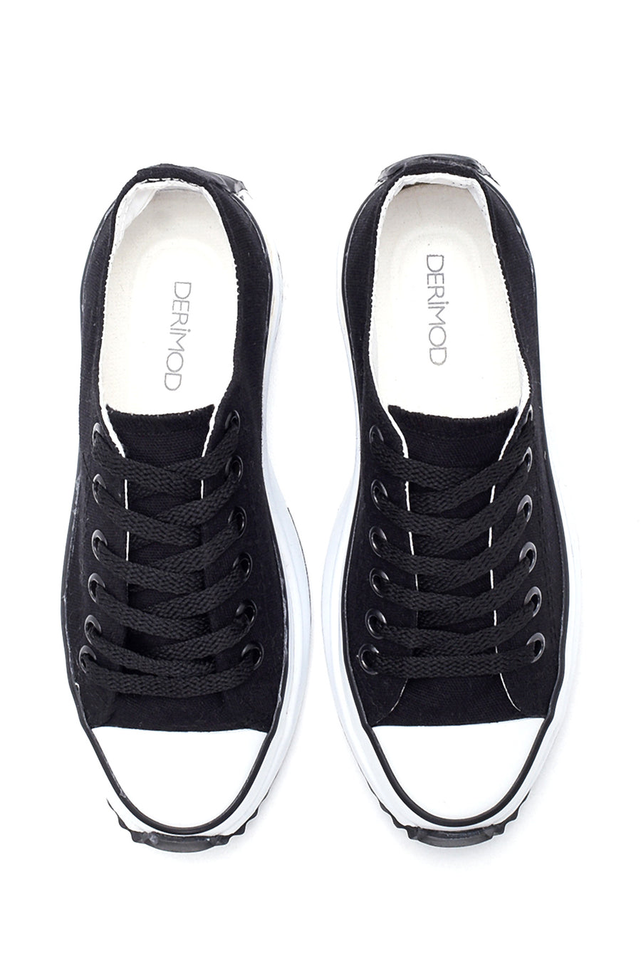 Women's Black Thick Soled Fabric Sneaker