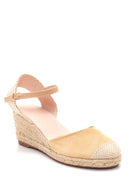Women's Beige Suede Wedge Heel Espadrille Sandals | Derimod