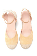 Women's Beige Suede Wedge Heel Espadrille Sandals | Derimod