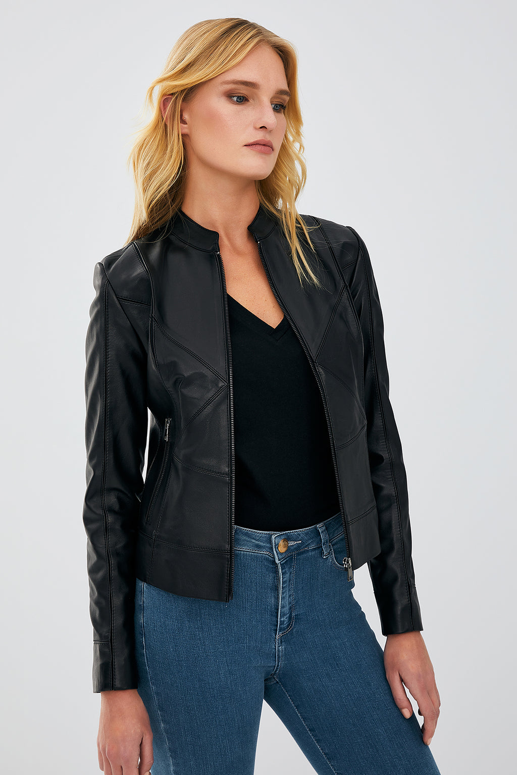 Tiffany Kadın Siyah Slim-Fit Kısa Deri Ceket