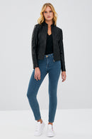 Tiffany Kadın Siyah Slim-Fit Kısa Deri Ceket | Derimod