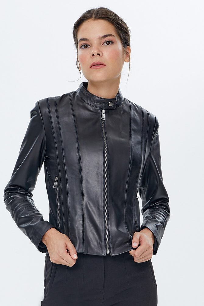 Irma Kadın Siyah Streç-Fit Deri Ceket 22SGD5965U4 | Derimod