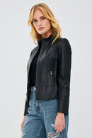 Mary Women's Black Short Leather Jacket | Derimod