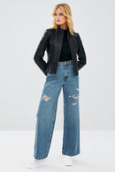 Mary Women's Black Short Leather Jacket | Derimod