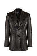 Barbara Women's Black Long Leather Jacket | Derimod