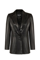 Barbara Women's Black Long Leather Jacket | Derimod