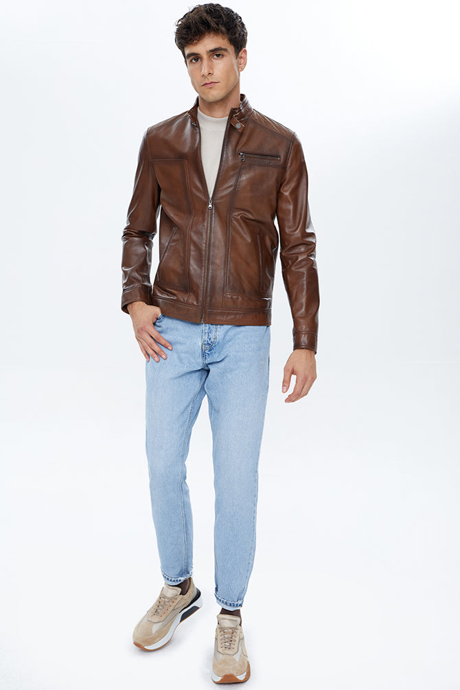 Felibe Men's Cognac Leather Jacket