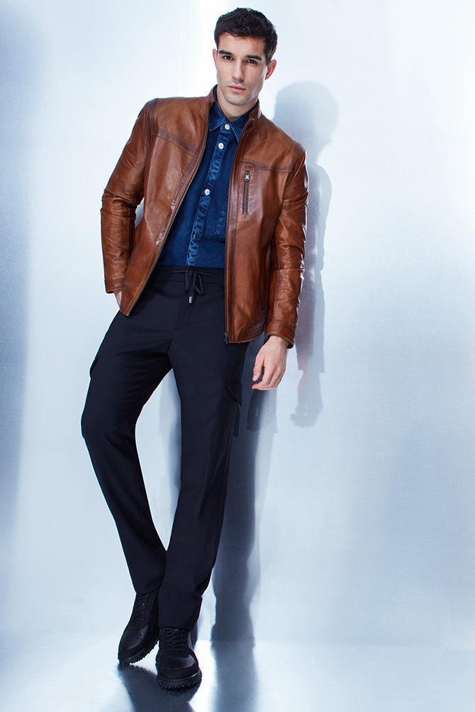 Oscar Men's Camel Leather Jacket