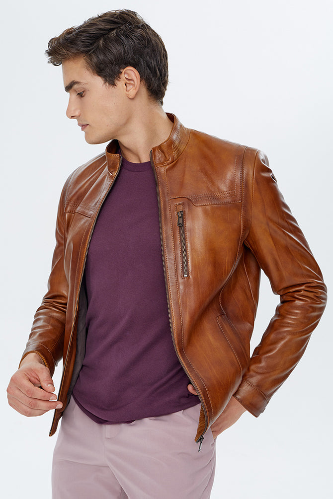 Oscar Men's Camel Leather Jacket