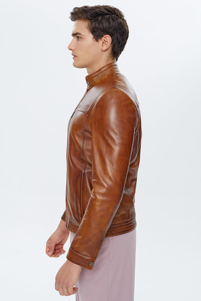Oscar Men's Camel Leather Jacket
