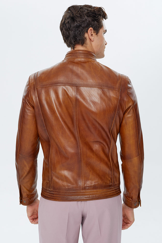 Oscar Men's Camel Leather Jacket