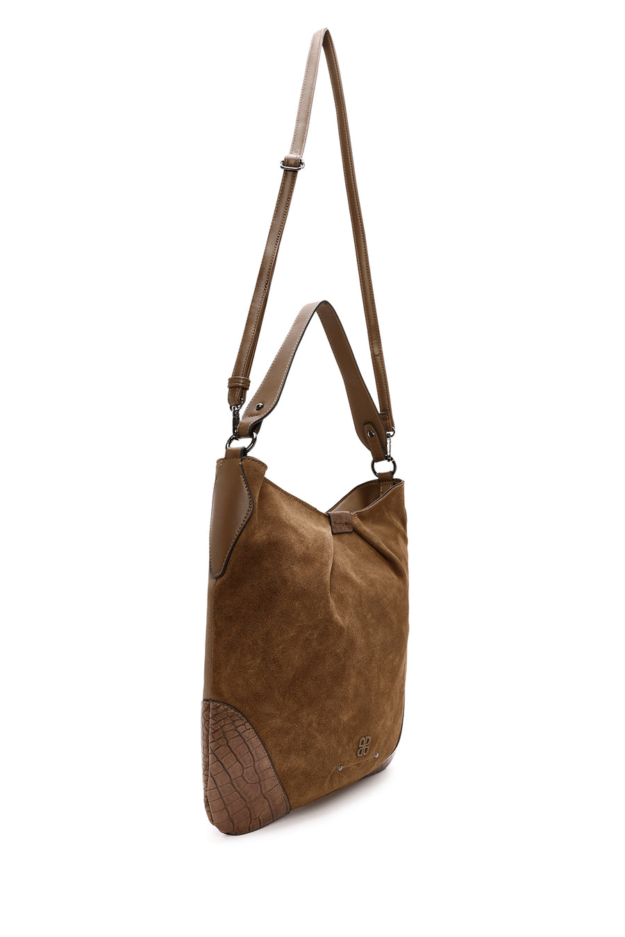 Women's Brown Long Strap Suede Shoulder Bag