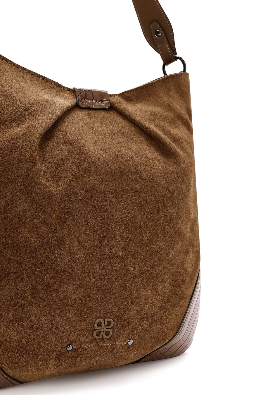 Women's Brown Long Strap Suede Shoulder Bag