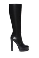 Women's High Heel Platform and Zipper Leather Boots | Derimod