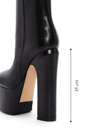 Women's Black Leather Platform Heeled Boots | Derimod
