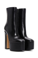 Women's Black Leather Platform Heeled Boots | Derimod
