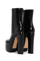 Women's Black Leather Platform Heeled Boots | Derimod