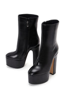 Women's Black Leather Platform Heeled Boots | Derimod
