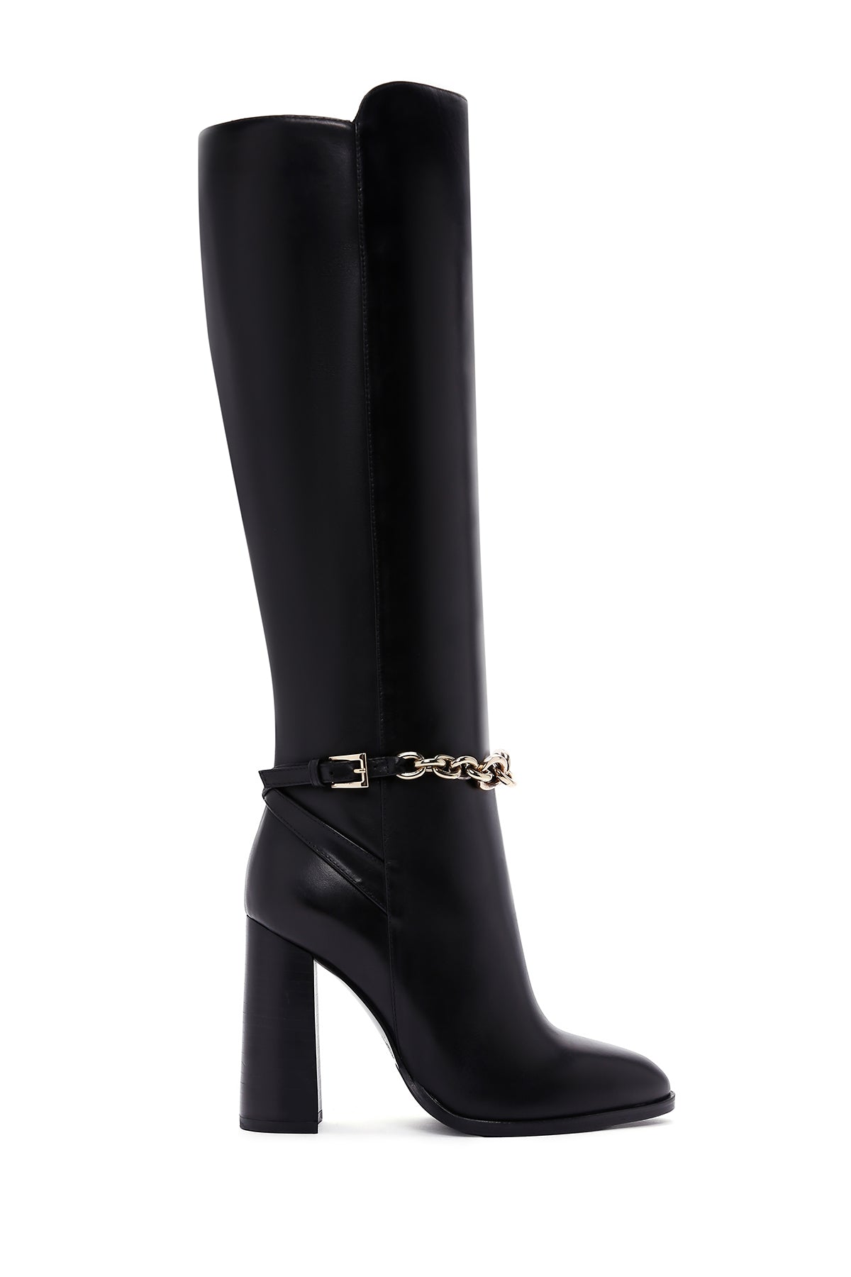 Women's Black High Heel Zippered Leather Boots with Chain Detail 22WFD102918 | Derimod