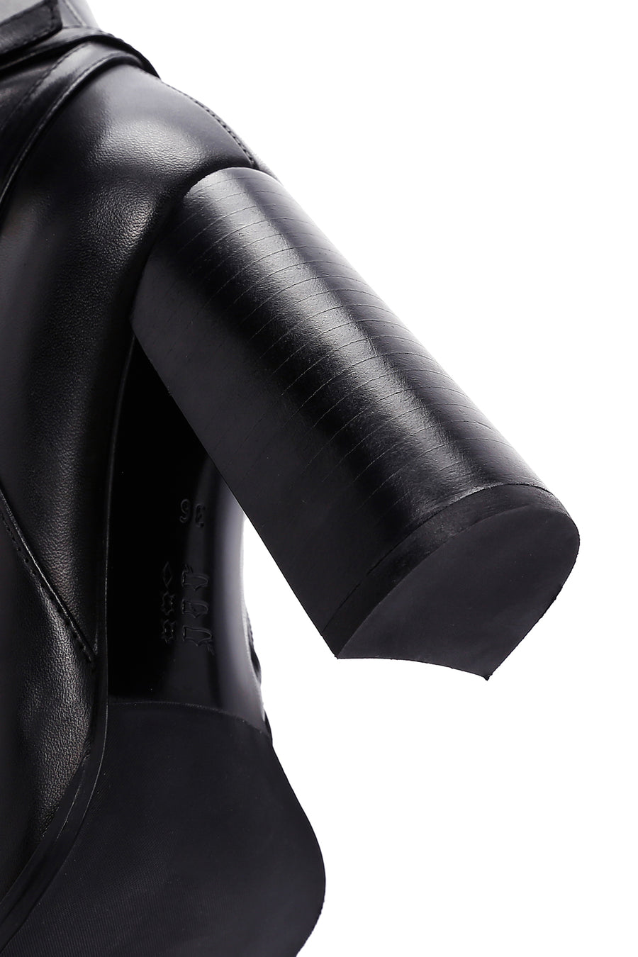Women's Black High Heel Zippered Leather Boots with Chain Detail