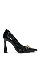 Women's Black Crocodile Leather Heeled Shoes | Derimod