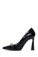 Women's Black Crocodile Leather Heeled Shoes | Derimod
