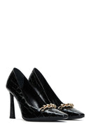 Women's Black Crocodile Leather Heeled Shoes | Derimod