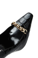 Women's Black Crocodile Leather Heeled Shoes | Derimod