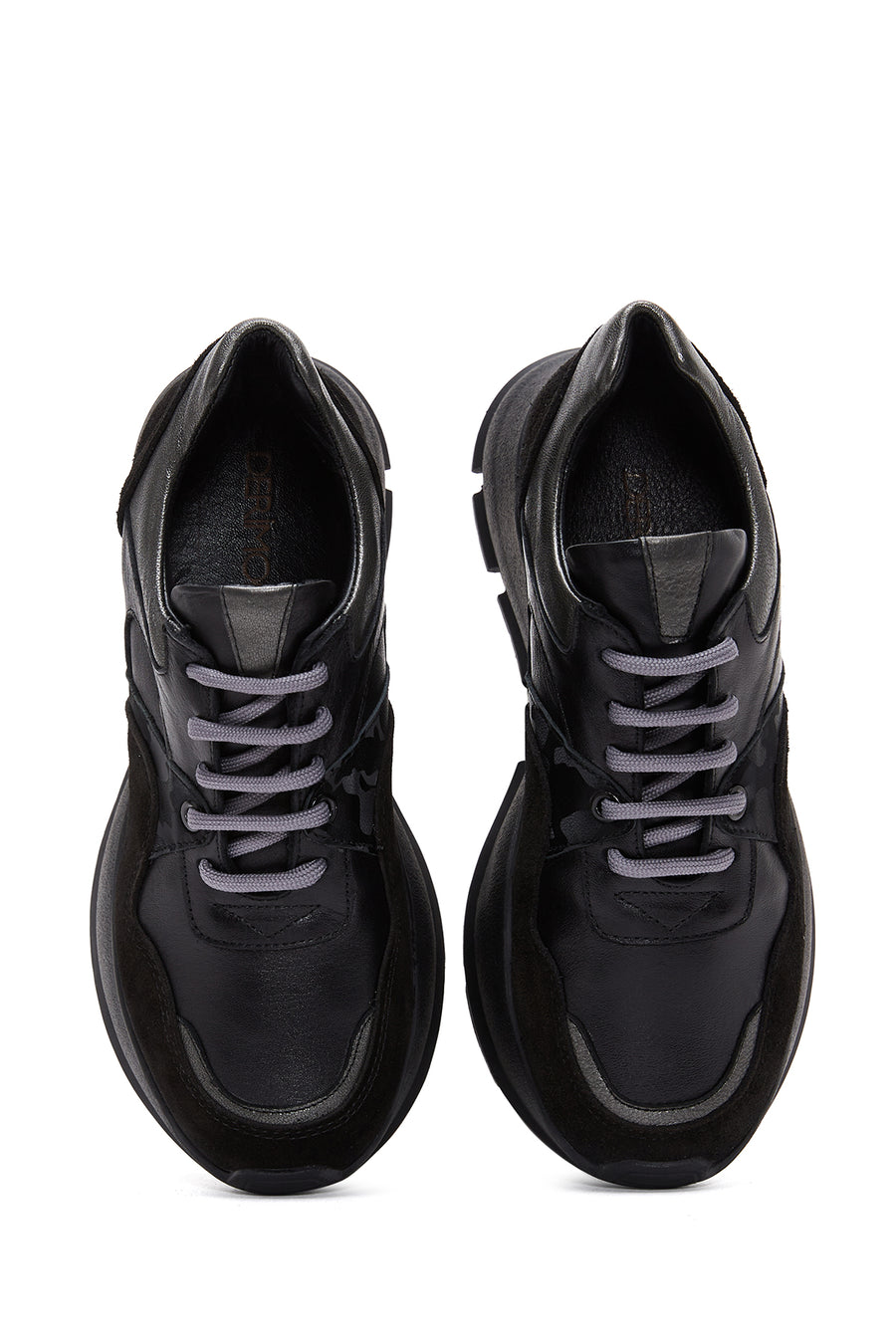 Kadın Siyah Deri Süet Detaylı Kalın Tabanlı Sneaker