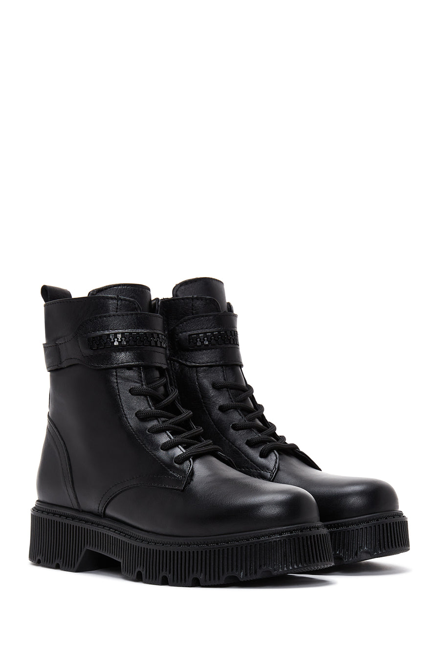 Women's Black Leather Thick Soled Chelsea Boots