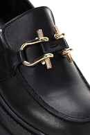 Women's Black Leather Thick Soled Masculine Loafer | Derimod