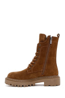 Women's Tan Suede Leather Boots | Derimod