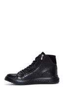 Men's Black Zippered Leather Flat Boots | Derimod