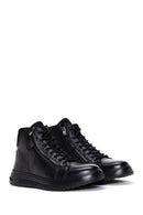 Men's Black Zippered Leather Flat Boots | Derimod