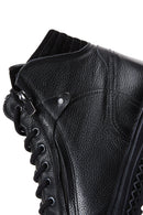 Men's Black Zippered Leather Flat Boots | Derimod