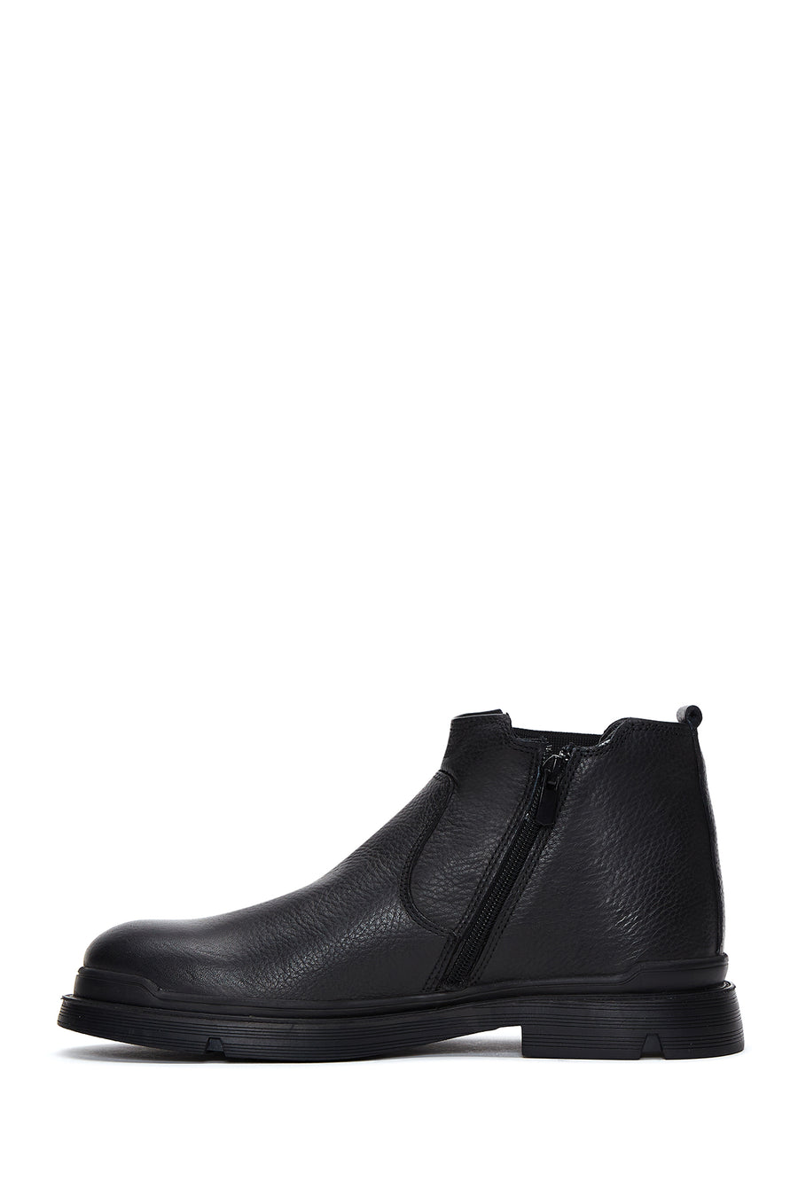 Men's Black Leather Zippered Classic Boots
