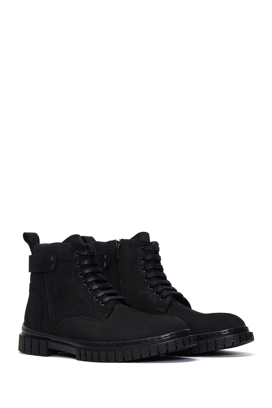 Men's Black Nubuck Leather Zippered Boots