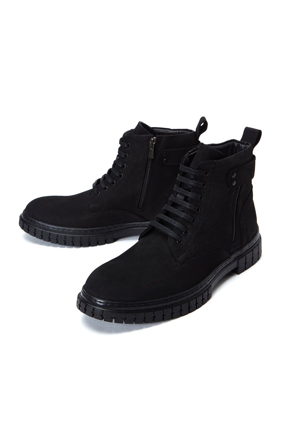 Men's Black Nubuck Leather Zippered Boots