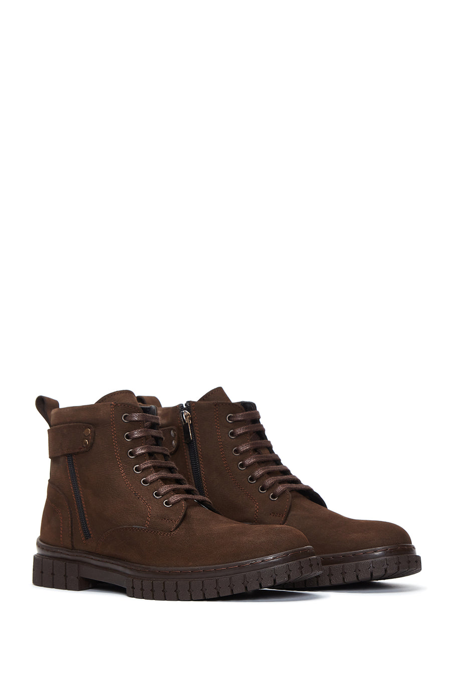 Men's Brown Nubuck Leather Zippered Boots