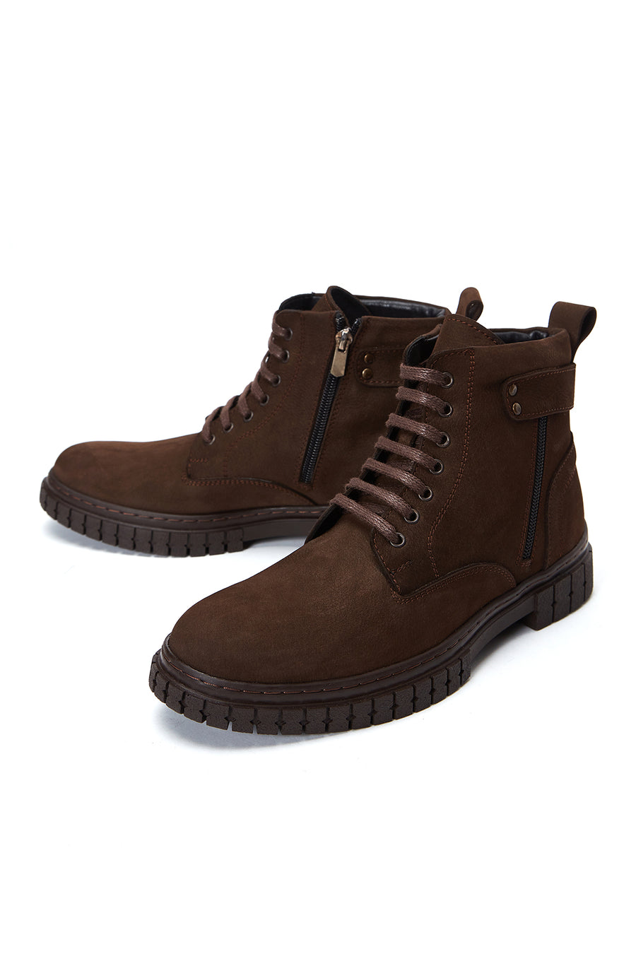 Men's Brown Nubuck Leather Zippered Boots