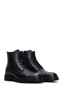 Men's Black Leather Zippered Boots | Derimod