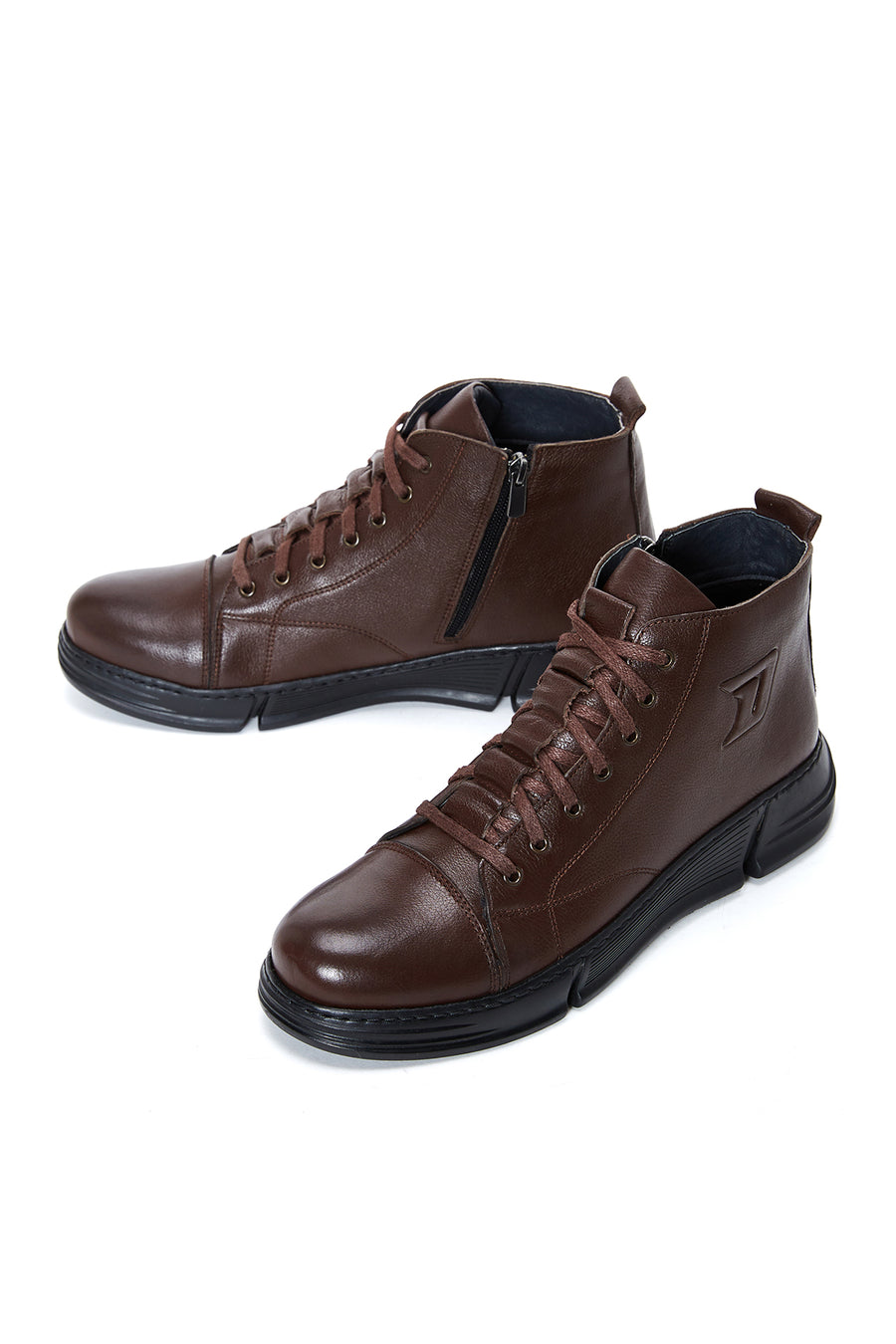 Men's Brown Leather Zippered Boots