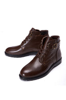 Men's Brown Leather Zippered Boots | Derimod