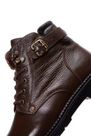 Men's Brown Leather Zippered Boots | Derimod