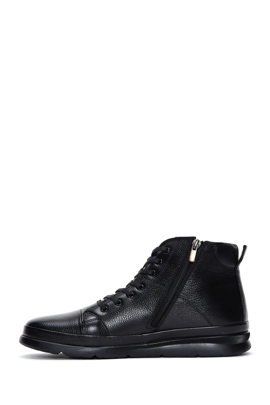 Men's Black Leather Zippered Boots
