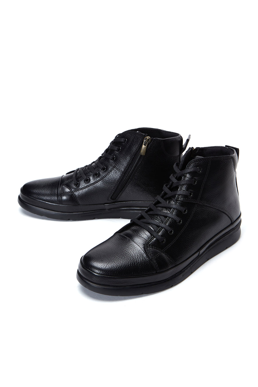 Men's Black Leather Zippered Boots