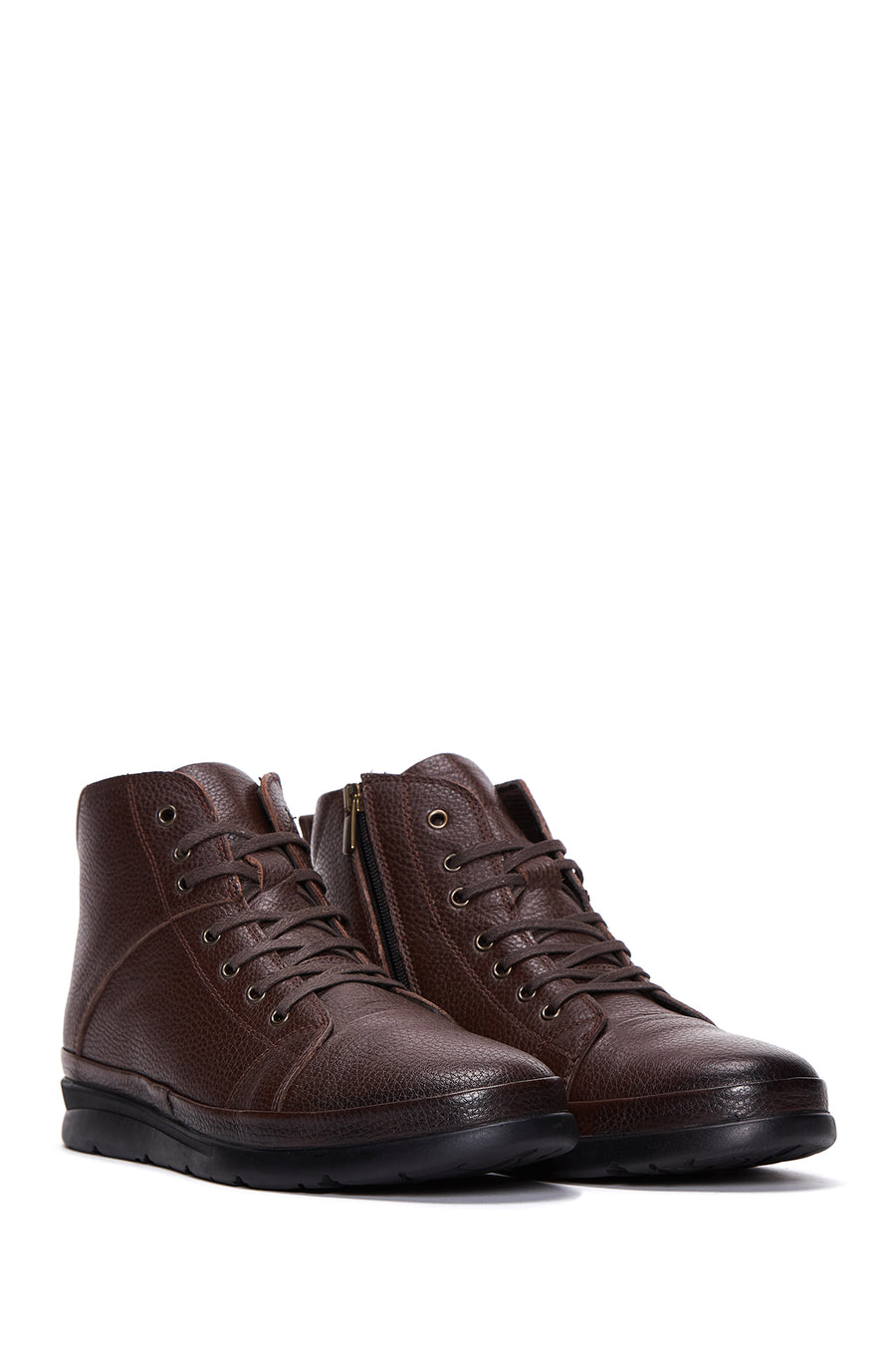 Men's Brown Leather Zippered Boots