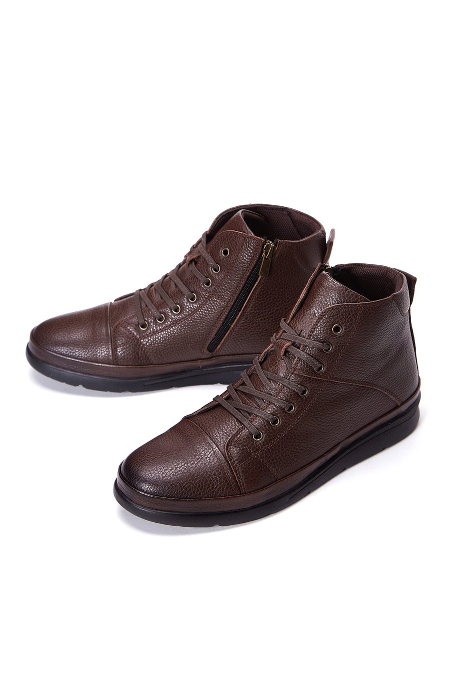 Men's Brown Leather Zippered Boots