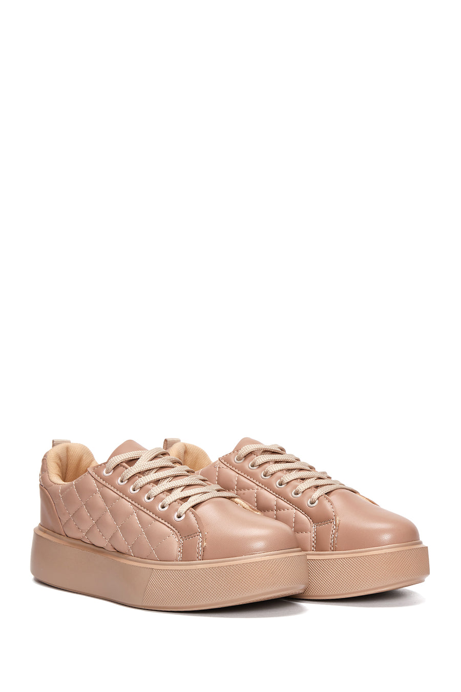 Kadın Bej Kalın Tabanlı Kapitone Sneaker